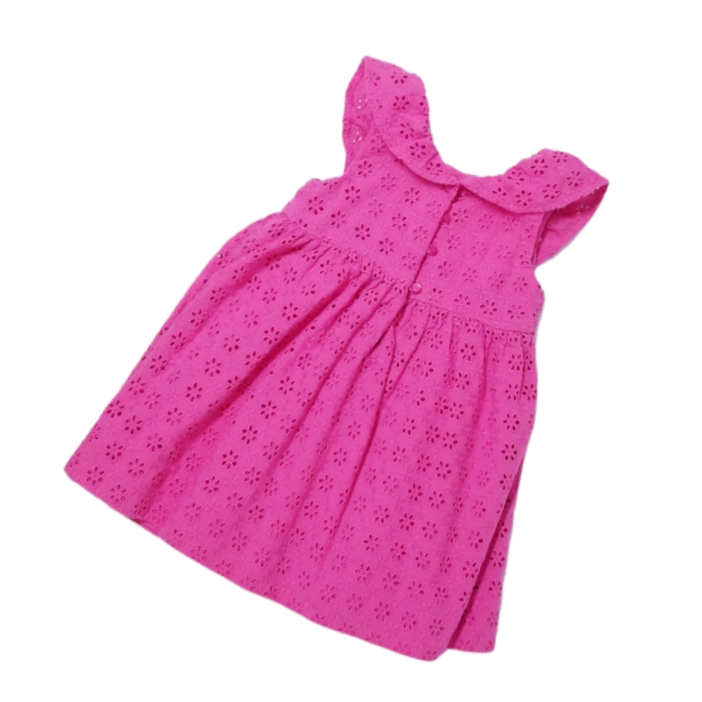Ralph Lauren Bright Pink Eyelet Sleeveless Cotton Ruffle Accent Dress 12M - Picture 2 of 6